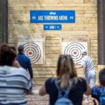 Group watching Axe Throwing at Go Ape Aberfoyle