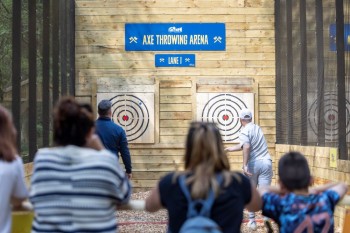 Group watching Axe Throwing at Go Ape Aberfoyle, Stirling